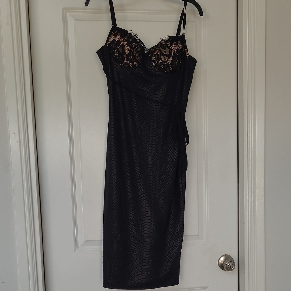 Emprada Black and Tan Bustier Midi Dress